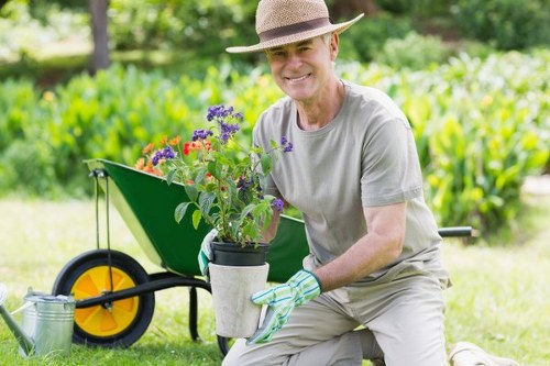 Tools and equipment staged for lawn repair work
